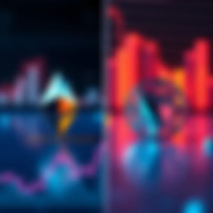 A split image showing Ethereum and Solana logos with charts and graphs representing investment options.