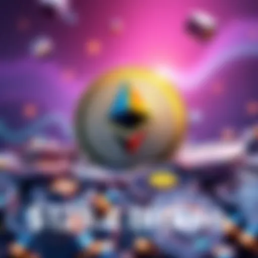 Visual representation of Ethereum's stablecoin supply reaching a significant milestone of $135.4 billion, featuring digital coins and blockchain symbols.