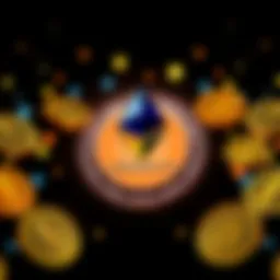 Ethereum logo surrounded by stablecoin symbols, representing potential price growth