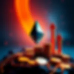 A graphic showing the rising value of Ethereum with upward arrows and coins, symbolizing its potential growth to $10,000 by 2026.