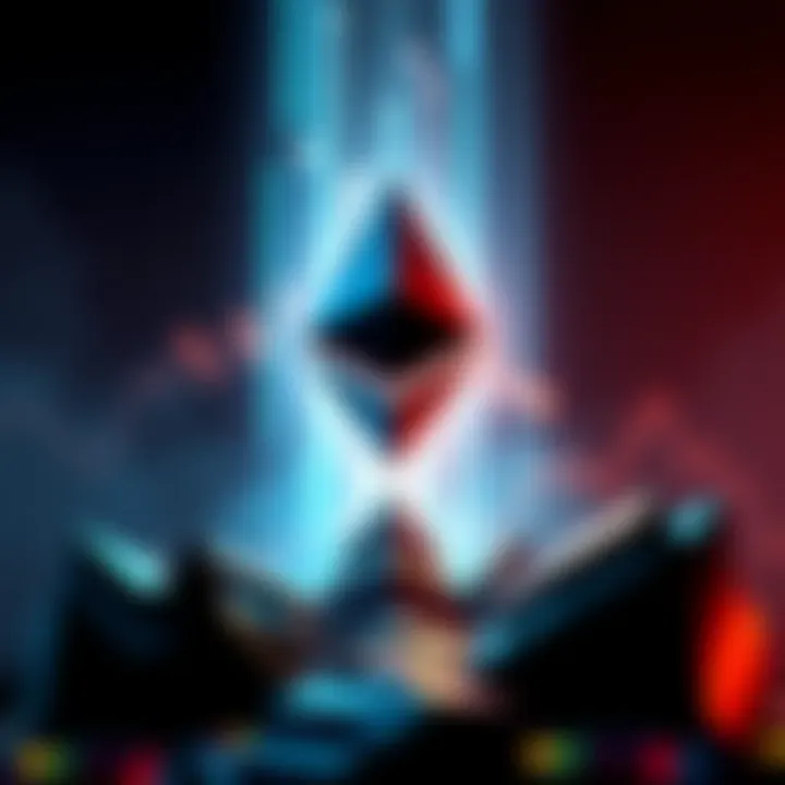 Ethereum Logo Surging Illustration of the Ethereum logo rising with arrows and graphs symbolizing growth