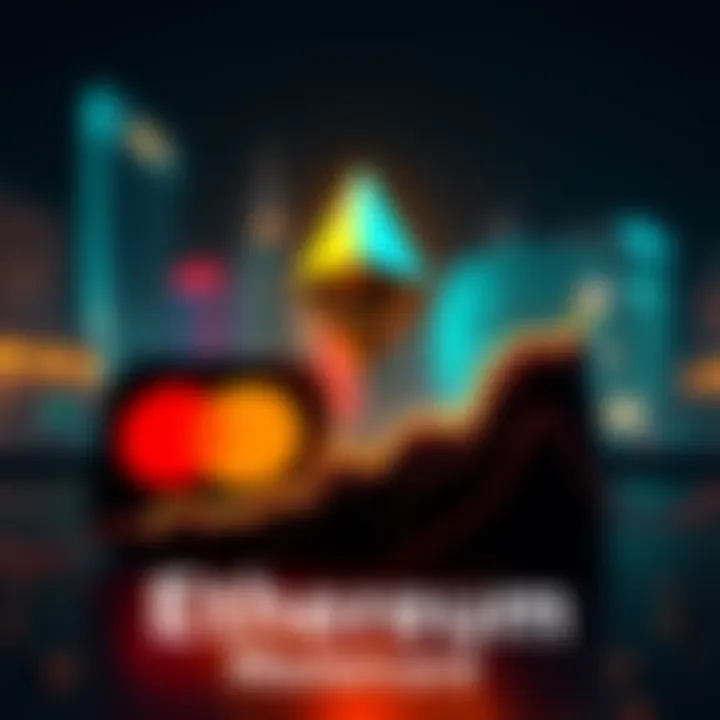 Ethereum logo with a rising chart, symbolizing its growth in market capitalization over Mastercard and Netflix