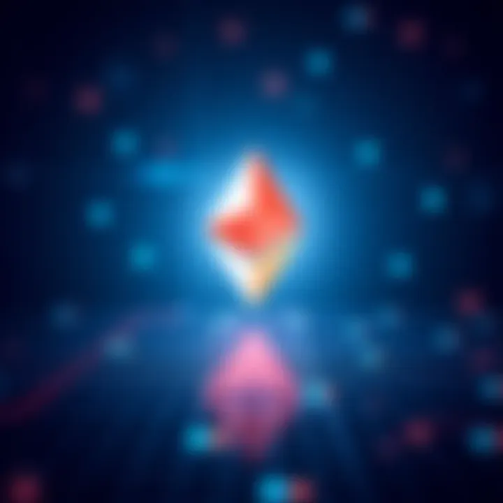 Ethereum Symbol on a Digital Background A bright Ethereum symbol shining against a digital grid background, representing the growth of cryptocurrency values.