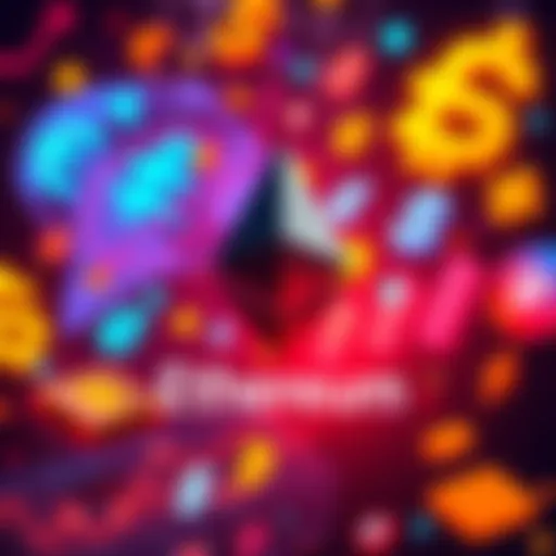 A graphic representation of Ethereum's logo alongside global financial symbols, showcasing the integration of digital assets in modern finance.