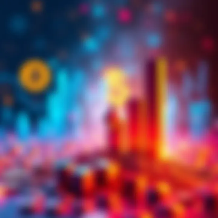 A digital representation of Ethereum's tokenized assets showing a rising graph, symbolizing growth in capital with vibrant colors and crypto symbols in the background.