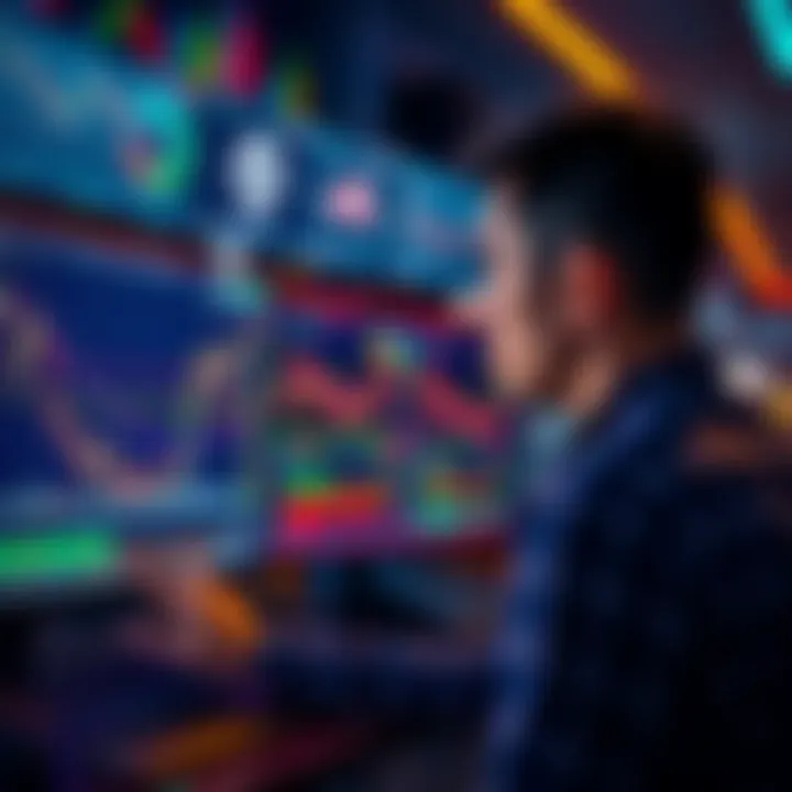 Individual looking at computer screens showing Ethereum trading charts and graphs, considering trading options versus long-term holding strategy