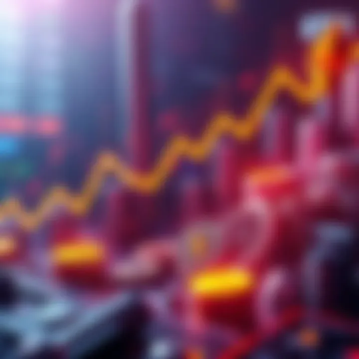 A graphic representing Ethereum trading with upward trends and crypto symbols, highlighting the concept of leveraging and accumulating ETH.