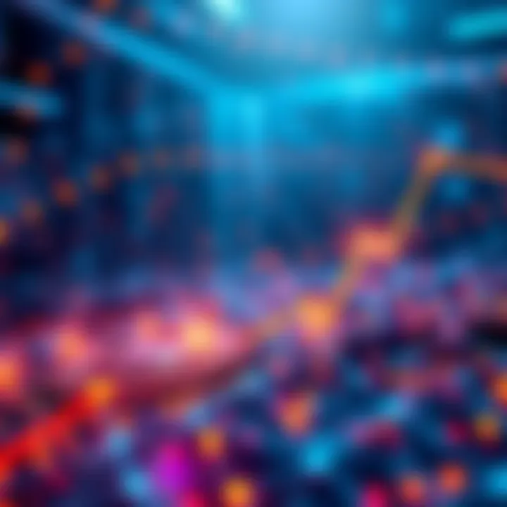 Visual representation of Ethereum network activity with increasing fee volume and transaction symbols