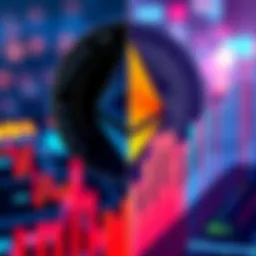 A split image showing Ethereum cryptocurrency on one side and a graph depicting rising AI stock prices on the other side, illustrating investors' choices.