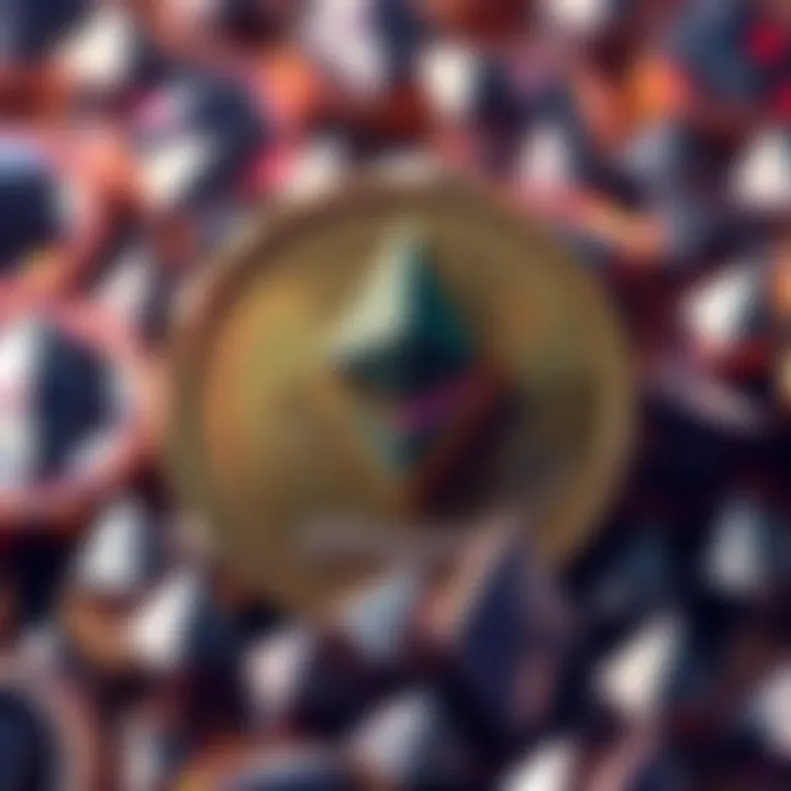 A visual representation of Ethereum symbols being overshadowed by a Bitcoin symbol, illustrating caution againstEthereum investment.
