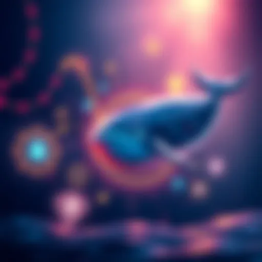 An illustration showing a digital whale representing Ethereum, surrounded by symbols of security and blockchain technology, indicating increased activity.