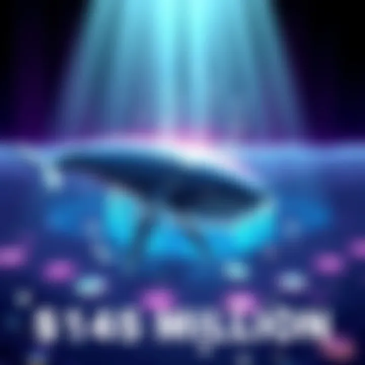 Ethereum Whale Transfer An illustration showing a large Ethereum whale moving a significant amount of ETH in a digital wallet, representing a $145 million transaction after being inactive for nine years.