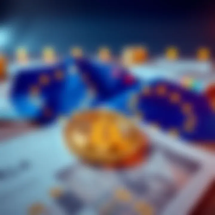 A graphic showing EU flags and financial documents linked to cryptocurrency regulations, symbolizing the new AMLA laws and their impact on privacy.