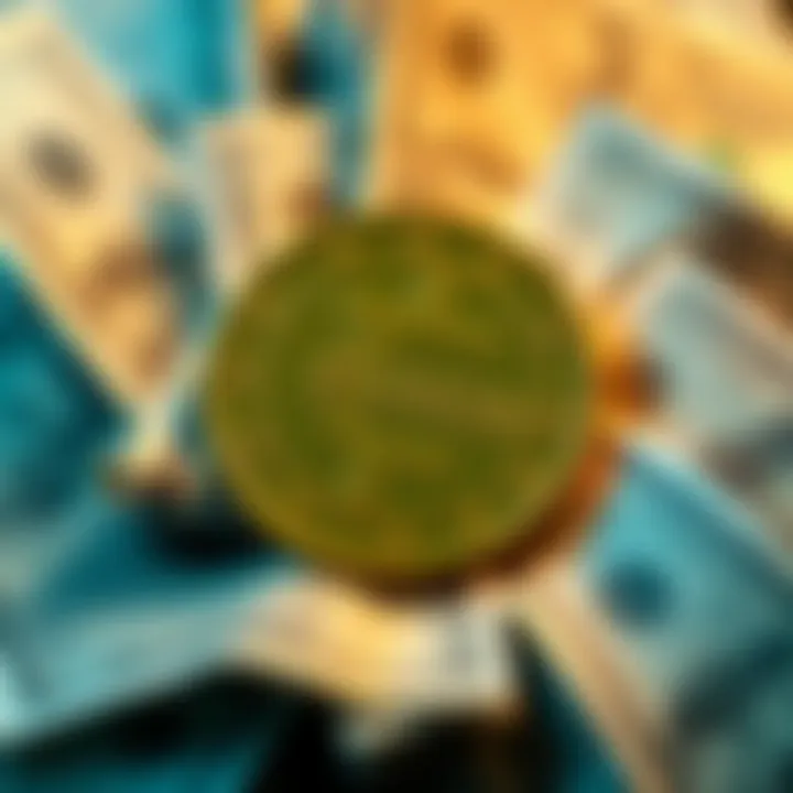 A digital Euro Coin surrounded by US dollar bills, symbolizing the competition between European and American stablecoins.