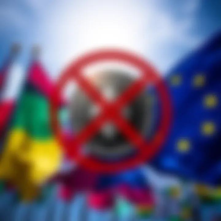 Flags of European countries with a graphic of Monero coin crossed out, symbolizing the ban