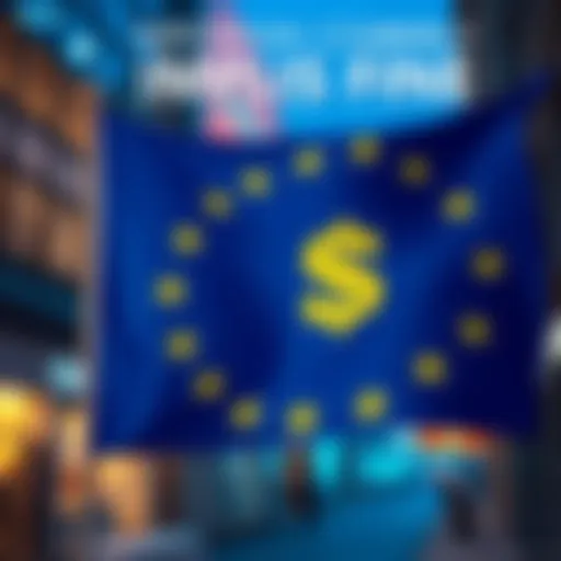 A European flag with a dollar sign shows a warning against Polymarket, symbolizing the threat of a $1 million fine.