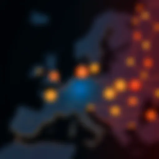 Illustration of a map showing Europe with payment symbols and connections between countries, representing a new payment network without US systems.