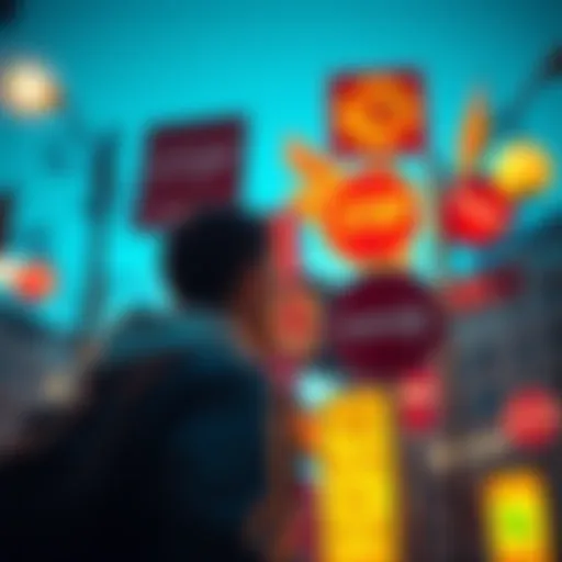A person looking at various street signs, reflecting on their meanings and impact on decisions.