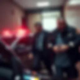 Ex-LAPD Cop and Gangster Arrested A police car outside a courtroom with a former LAPD officer and an Israeli gangster being led away in handcuffs