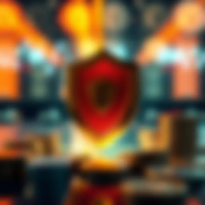 Exchange Protection Funds Concept A visual representation of exchange protection funds with a shield symbolizing security and coins representing money, illustrating the idea of insurance in trading platforms.