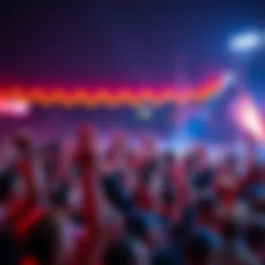 A lively crowd cheering and celebrating at an outdoor event, showing vibrant energy and anticipation.