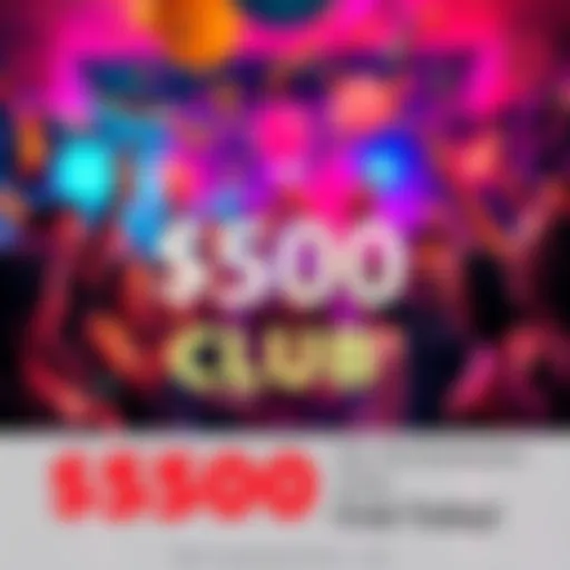 A group of happy people celebrating at a party for the $500 Club, with balloons and confetti
