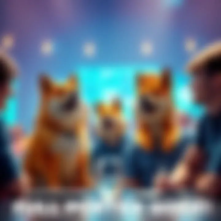 A group of people engaging in a lively conversation about Full Ported Doge updates, showcasing enthusiasm and interest.