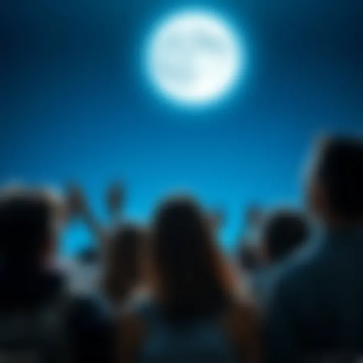 People looking up at the moon with excitement and curiosity about potential space travel