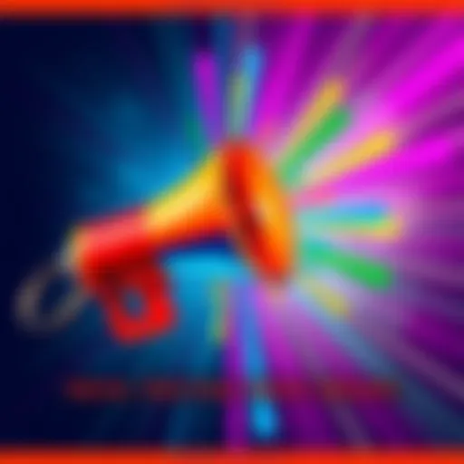 A vibrant graphic showing a megaphone with colorful rays symbolizing new updates and community engagement.