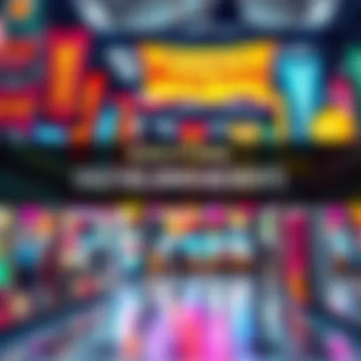 Colorful banners showcasing exciting deals and announcements in a lively setting