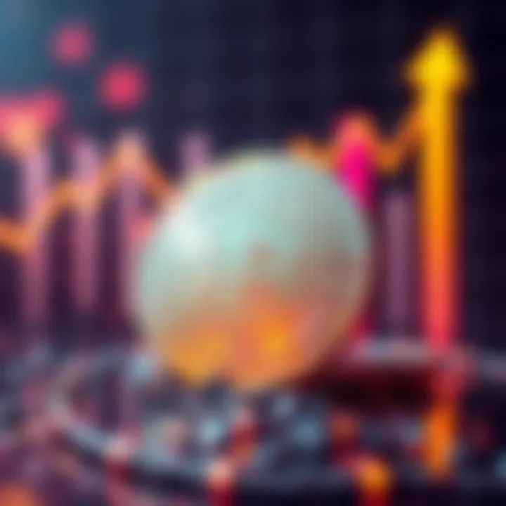 A visual representation of a shiny coin with upward trending graphs in the background, symbolizing potential wealth growth in cryptocurrency.