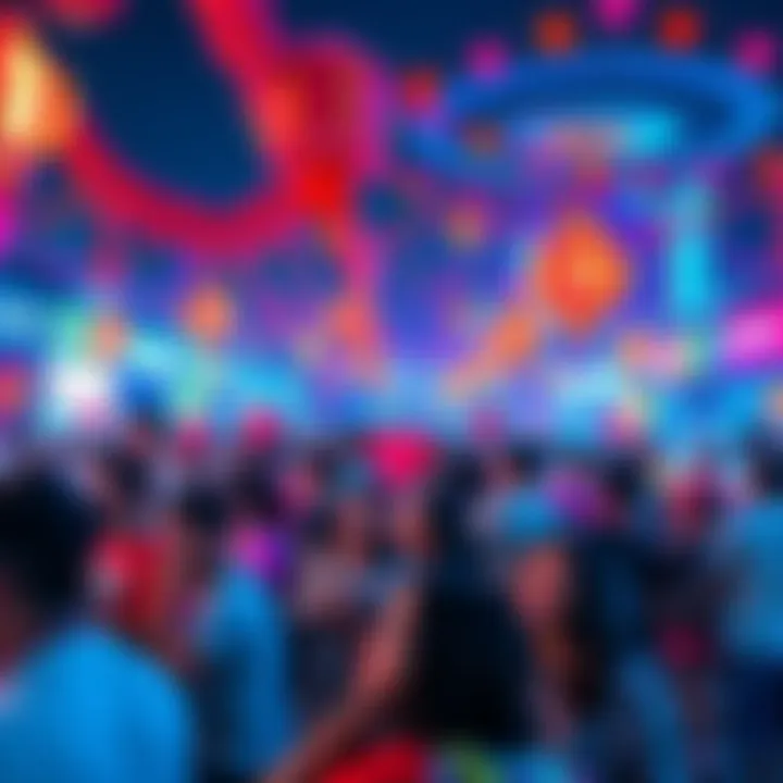 A vibrant crowd enjoying a lively festival in 2026, showcasing colorful decorations and happy faces.