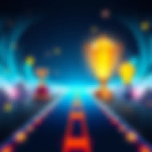 A dynamic graphic showing a pathway leading to bright opportunities with symbols of success like a trophy and a light bulb