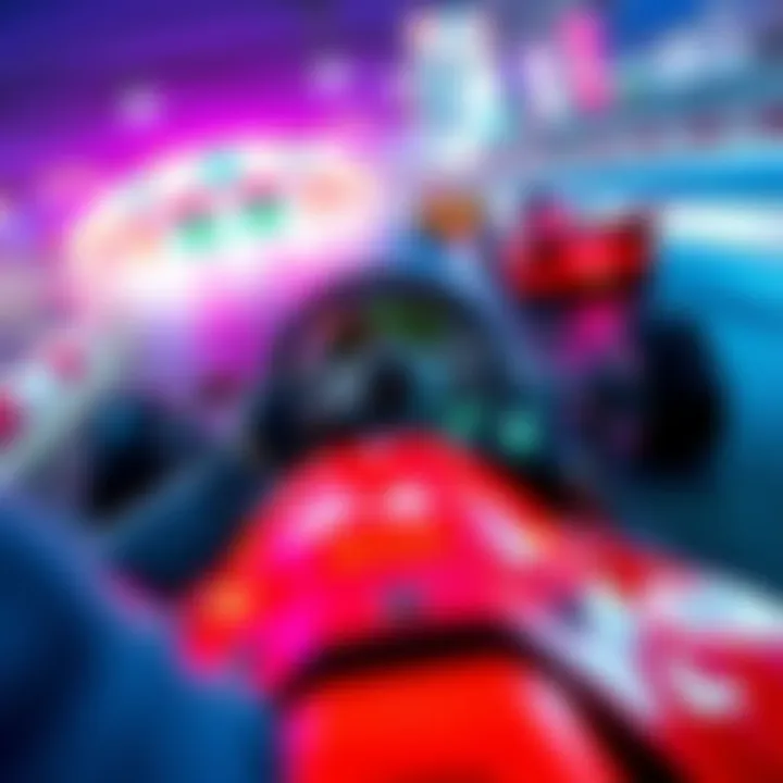 A player steering a racing car on a vibrant track in a new racing game, showcasing fun and challenging gameplay