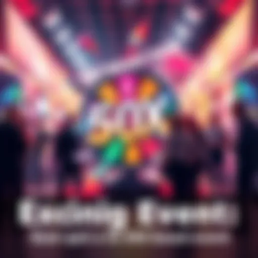 Colorful graphic representing the 50X Spin event with dynamic elements and people engaging in discussions