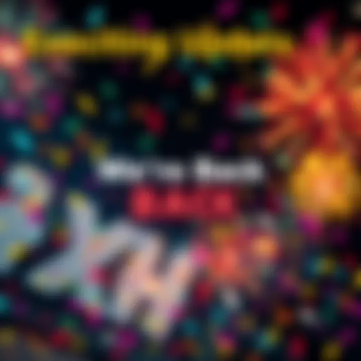 A colorful graphic showing a 'We're Back' message with confetti and fireworks in the background.