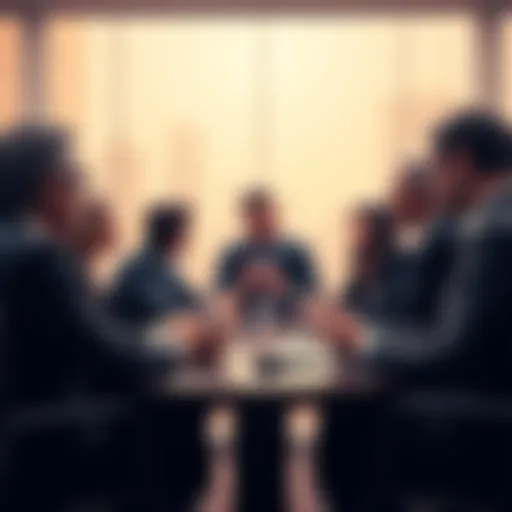 Executives and managers in a meeting discussing their hbar stakes and potential wealth