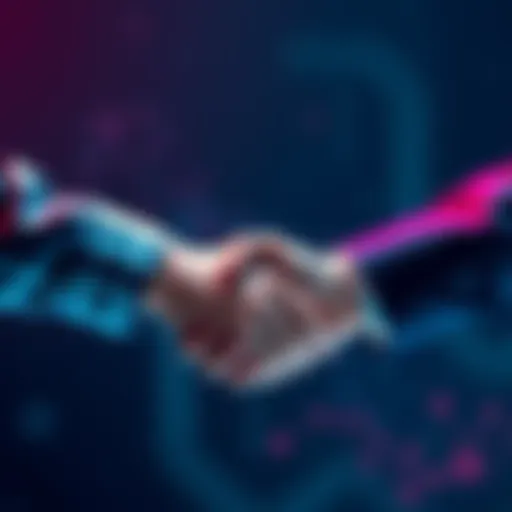 Graphic showing a handshake between Exodus and Veriff representing their partnership for user identity verification with gift cards.