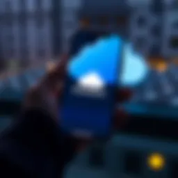 A person holding a smartphone displaying the Exodus wallet app with iCloud logo in the background, symbolizing wallet backup and security.