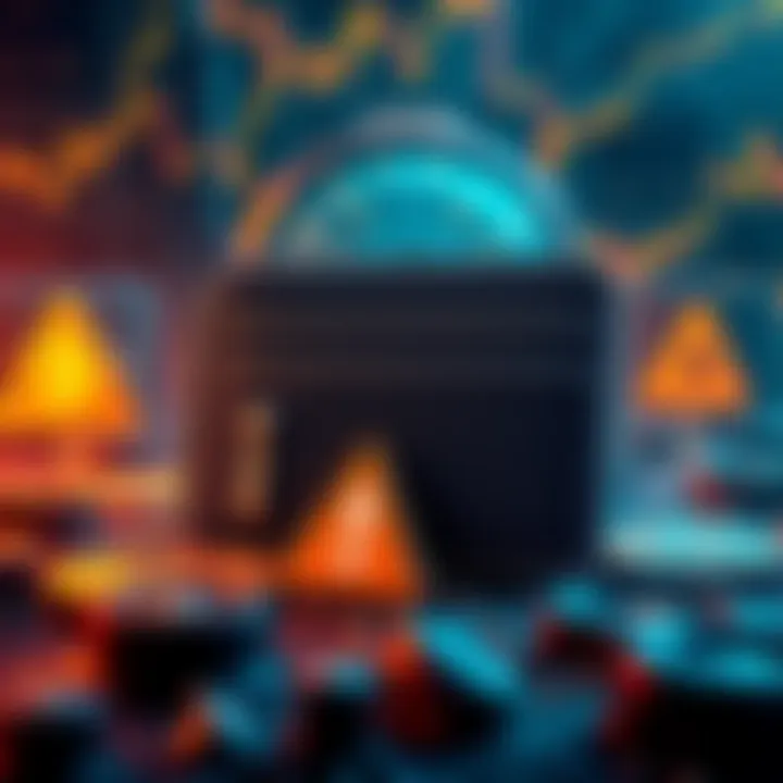 Graphic representation of cryptocurrency wallets with warning signs, illustrating the potential risks associated with Exodus Wallet and Trezor users