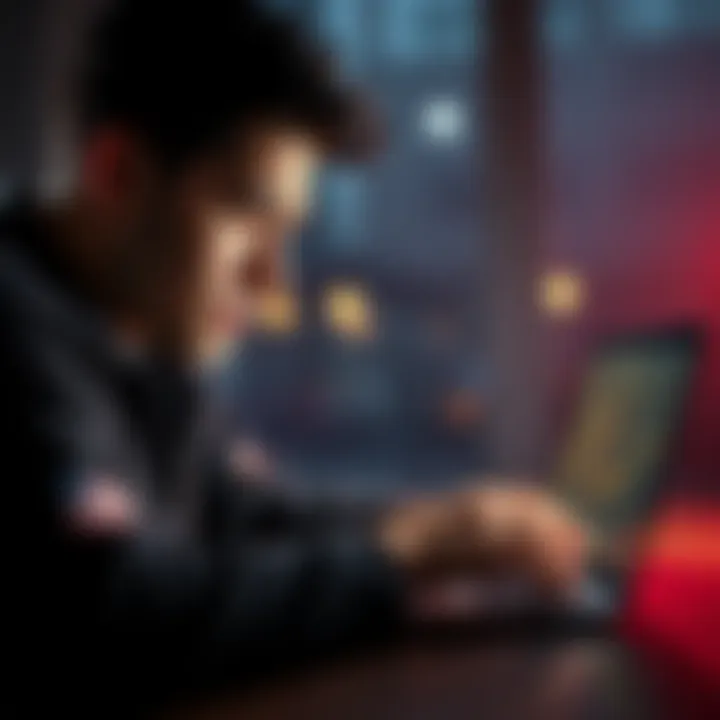 A person looking worried while using a laptop, with a digital wallet interface open showing missing coins.