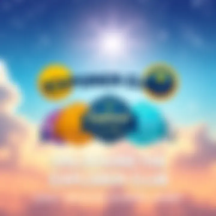 A collection of five colorful badges representing membership in the Explorer Club, with a backdrop of a bright sky and stars, symbolizing rewards and achievements.