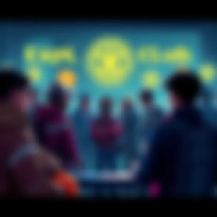 A group of players discussing how to join the Explorer Club in Altas Earth, with badges displayed in the background.