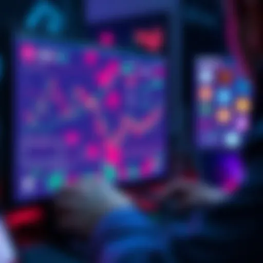 A person looking at charts and tokens related to decentralized exchanges on a computer screen, with various crypto logos visible