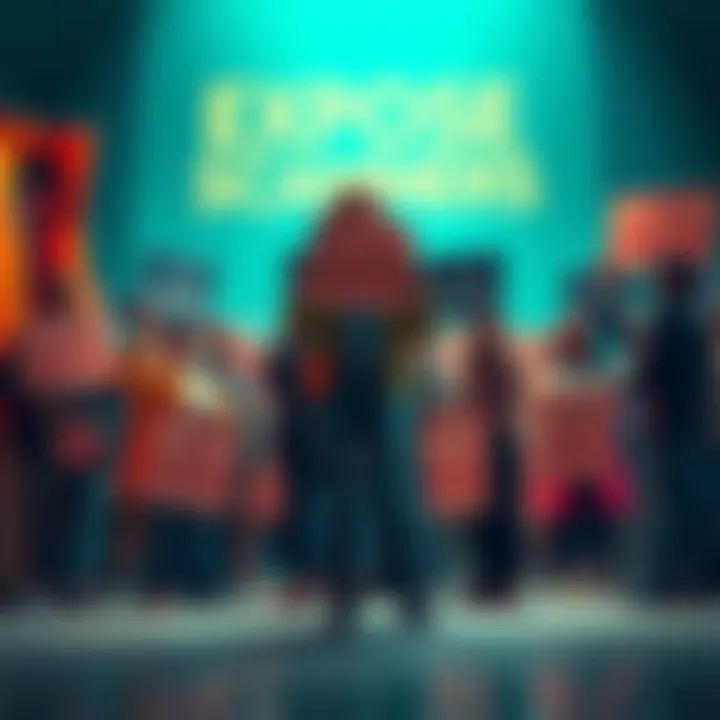 A group of people holding signs with names and phone numbers of scammers, advocating against fraud.