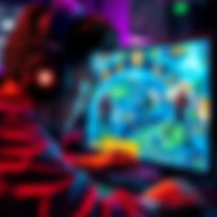 A gamer focusing on a screen filled with gameplay elements and strategies for free-to-play games.