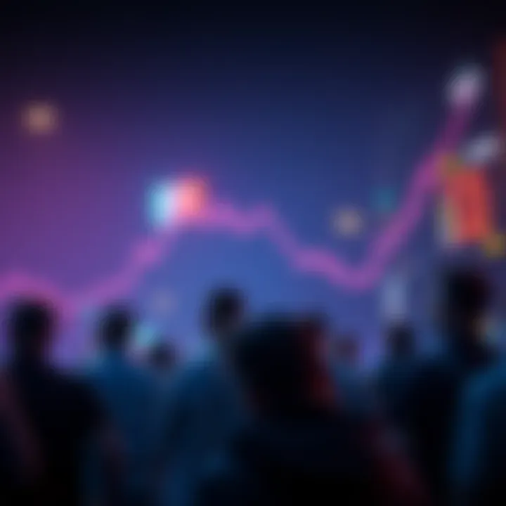 A graph showing a decline in cryptocurrency prices with people looking concerned in the background