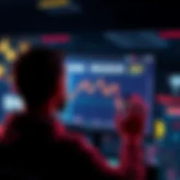 A person looking at declining memecoin prices on a digital screen, with tokens like DOGE and SHIB in the background
