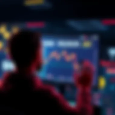 A person looking at declining memecoin prices on a digital screen, with tokens like DOGE and SHIB in the background