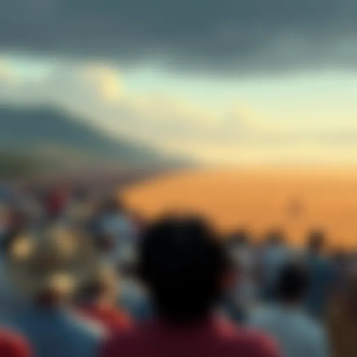 A disappointed crowd looking at empty fields, symbolizing a failed cycle